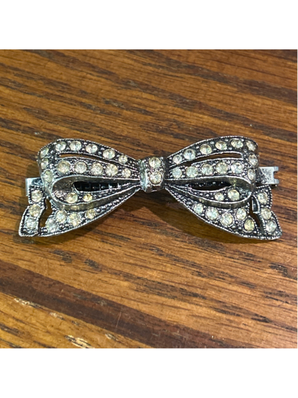 Women's Made in France Rhinestone Bow Hair Clip, One Size, Silver and Clear